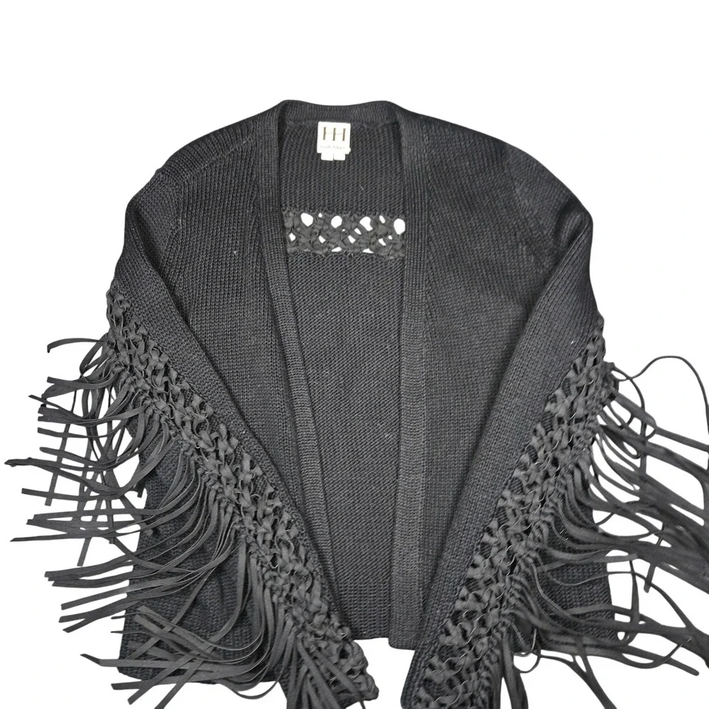 Haute Hippie Black Fringe Knit Open Front Cardigan Sweater XS - Picture 1 of 5